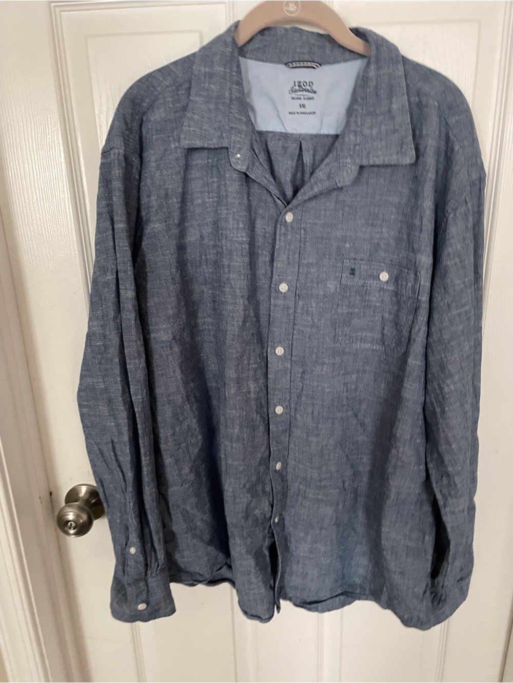Izod Men's Casual Chambray Button-Down Shirt Jacket - Blue